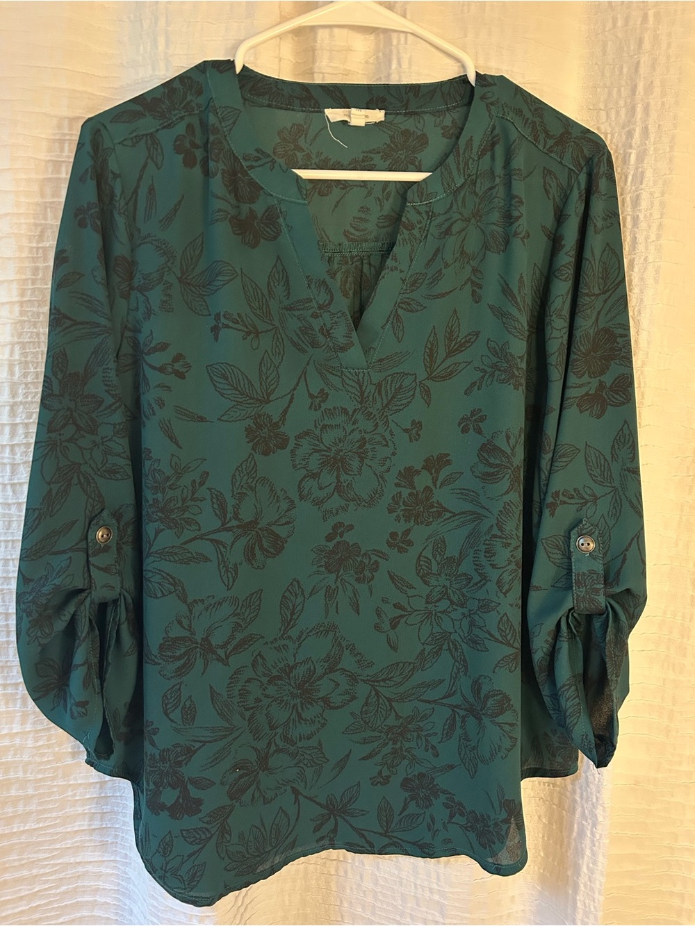 Maurices Emerald Green Floral V-Neck Tunic